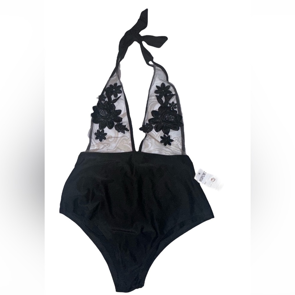 Cut Out Mesh Halter One Piece Swim Suit NWT